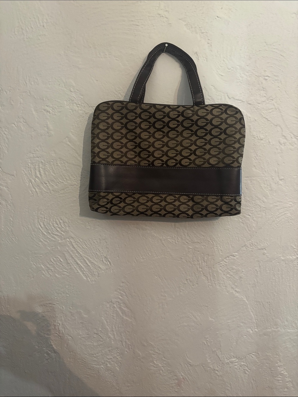 Men's Patterned Brown Tote Bag with Dark Brown Trim
